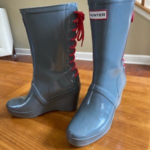 Hunter Verbier Lace Up Waterproof Wedge Rain Boots